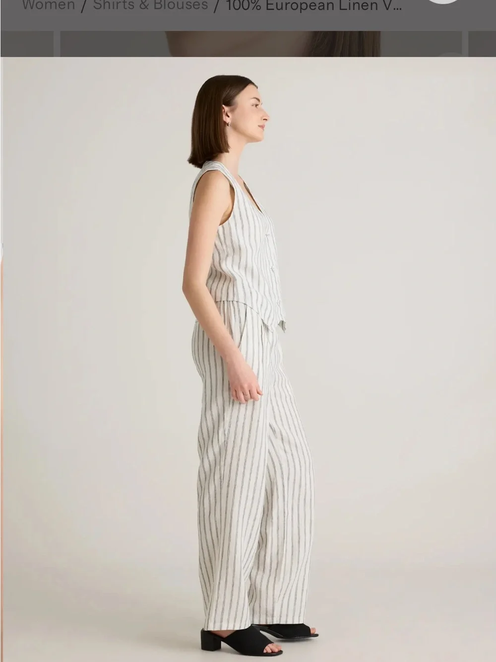 100% European Linen Matching Striped Vest and Pants Matching Set